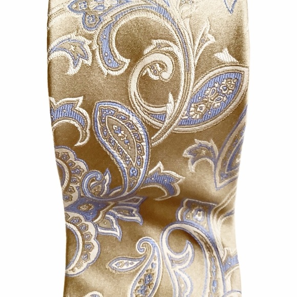 MICHAEL KORS Silk Tan & Blue Woven Paisley Tie - Picture 1 of 10